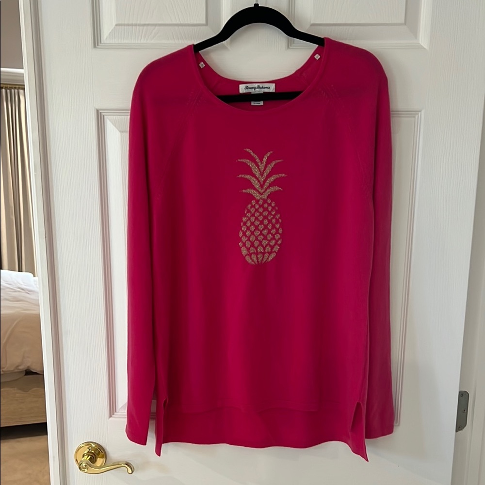 Tommy Bahama Pink Long Sleeve Sweater with Pineapple Design